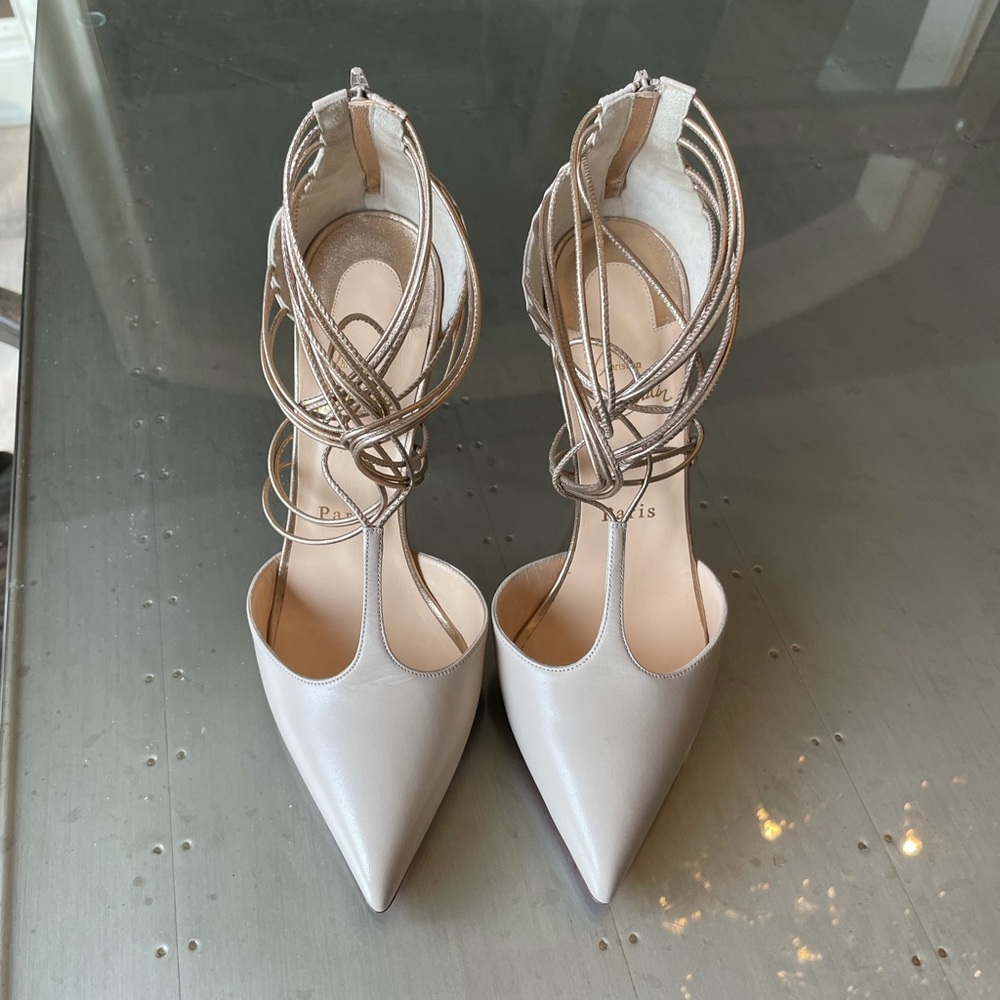 Christian louboutin confusa stiletto 100mm beige gold strappy pump sz 38 - Picture 4 of 11